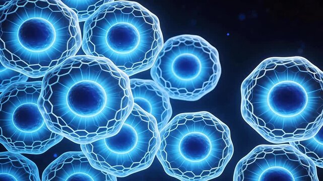 Blue glowing cellular structures