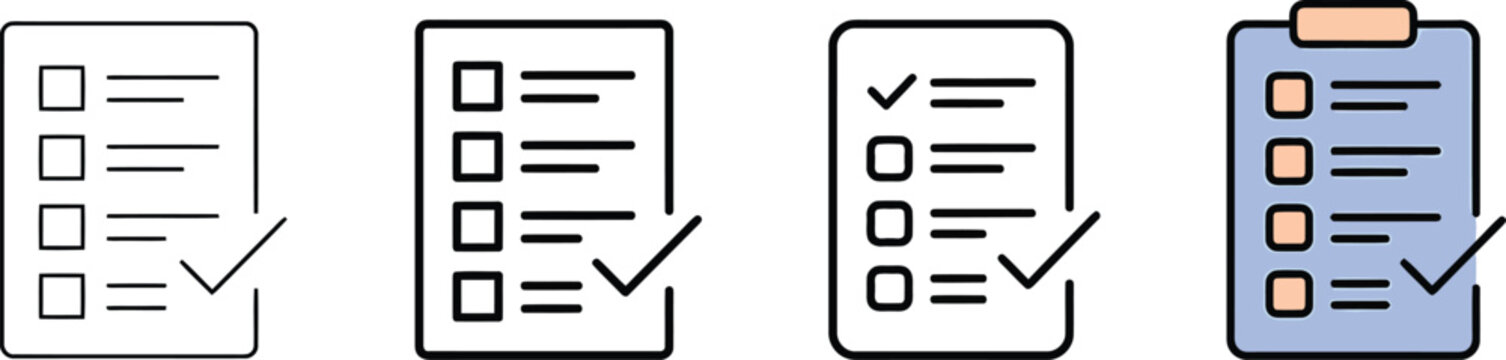 Checklist icons showing task completion process with transparent background