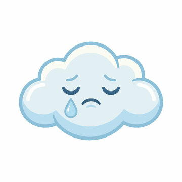 Cute cartoon illustration of a sad crying cloud with a single teardrop.