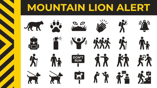Mountain Lion Alert Icons Safety Guidelines for Outdoor Activities and Wildlife Encounters