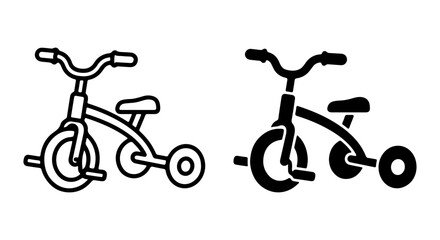 Fototapeta premium Child's Tricycle Icons, Line Art and Silhouette Vector Set for Kids Transportation and Play
