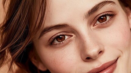 Fototapeta premium Close Up Portrait Of A Young Woman With Natural Beauty Clean Fresh Skin And Minimal Makeup Look