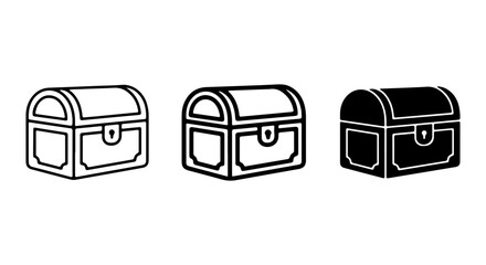 Treasure Chest Icons, Vintage Pirate Box Vector Graphics, Black and White Storage Container Symbols © Arju