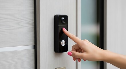 Naklejka premium Smart doorbell with camera and finger pressing button