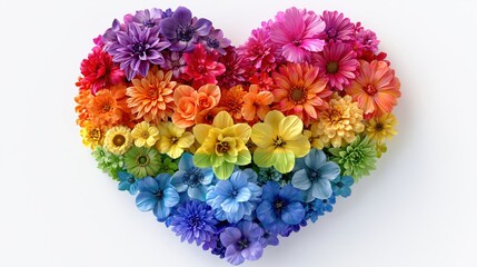 Obraz premium Vibrant Rainbow Heart Shape Floral Arrangement Symbolizing Love, Diversity, and Pride