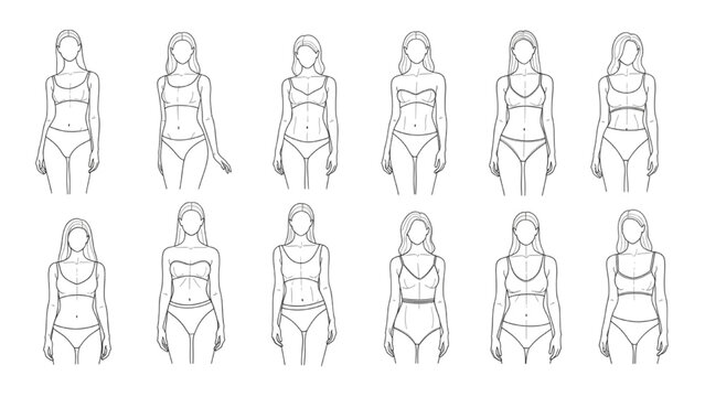 Various female figures in 2D AutoCAD vector illustrations standing