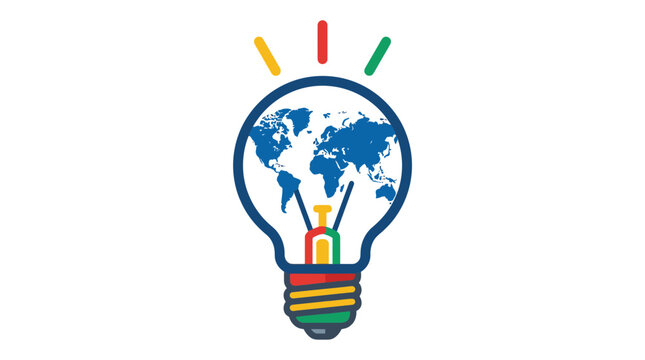 Global Idea Light Bulb: World Map Inside Lamp, Innovation Concept, Bright Idea
