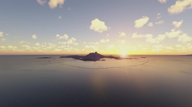 Sunset aerial drone view of Te Turi Ro&rsquo;a Point in Bora Bora. French Polynesia