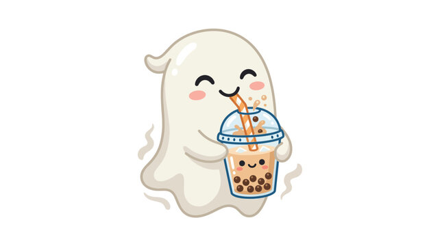 Cute ghost drinking bubble tea