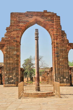 The iron pillar of Delhi that stands in the Qutb complex at Mehrauli in Delhi, India