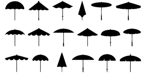 parasol and umbrella silhouette collection isolated for seasonal design projects © Lutfunnaher