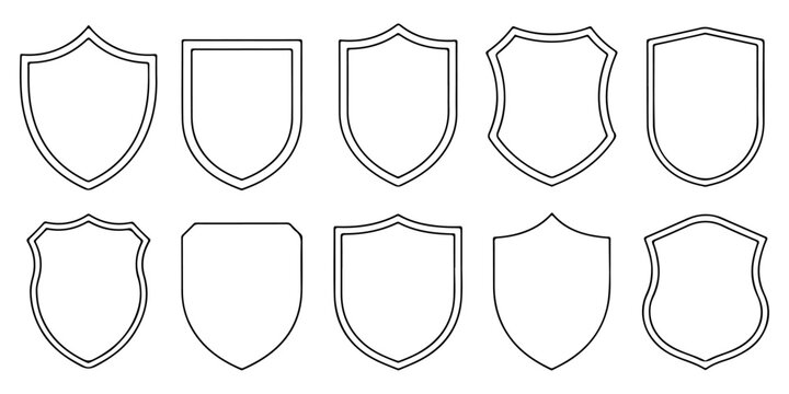 Decorative emblem label and frame templates isolated in black silhouette vector style Blank badge and shield icon collection for branding certification and award design
