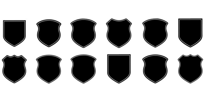 Decorative emblem label and frame templates isolated in black silhouette vector style Blank badge and shield icon collection for branding certification and award design