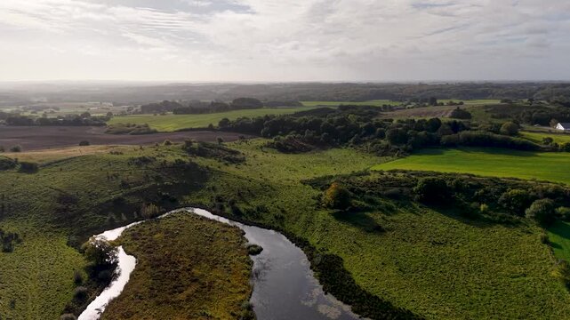 Flatlands and waterways interspersed with greenery, Jutland, Denmark