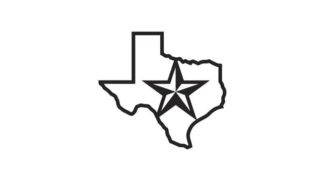 Minimalist texas map outline with prominent lone star symbol