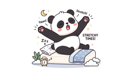 Fototapeta premium Cute Panda Stretching and Yawning in Bed
