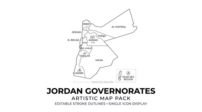 Jordan administrative map with governorates and city labels