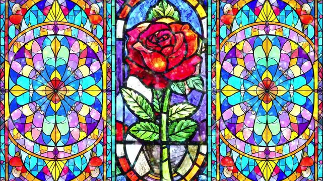 きらめく薔薇のステンドグラス背景動画｜幻想的でロマンチックなウェディング演出素材