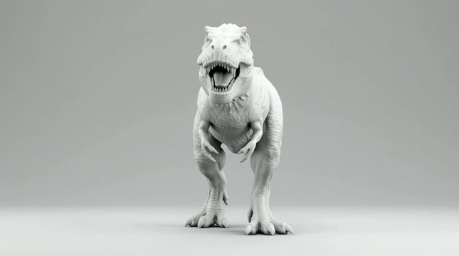 3D rendering in white color of a T-rex, isolated on a clean solid color background