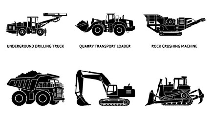Obraz premium Set of silhouettes of heavy construction and mining machinery equipment.