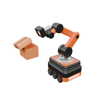 Autonomous mobile robot icon isolated on transparent background, E-commerce robotics concept. Automated guided vehicles. Warehouse robot with box. New technological of delivery Logistic. 3D Rendering