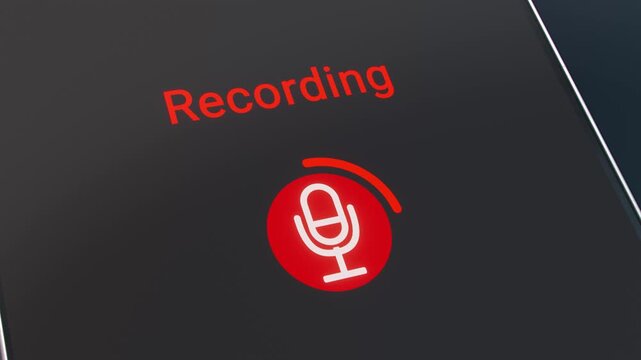 Video animation of a voice recording app on a smartphone screen - the voice message is currently being recorded - seamless loop.