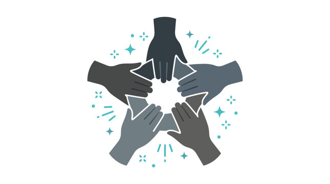 Diverse Hands Forming Star Shape, Unity and Teamwork Concept