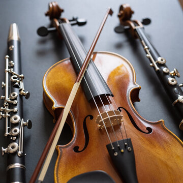 Surreal Violin Neck. Intricate Digital Illustration Showcasing A Violin And Clarinet With High Detail