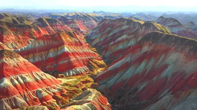 Stunning 4K Cinematic Flight Over Lanzhou Watercolor Danxia Landscape