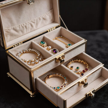 Realistic Jewel Box. Various Jewelry Items In A Jewelry Box