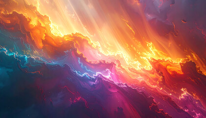 Fototapeta premium vibrant abstract energy flow with swirling nebula clouds in orange purple and blue hues for cosmic background