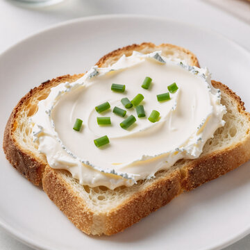 Neon Glow Cheese Quark. Cream Cheese And Chives On Whole Grain Bread