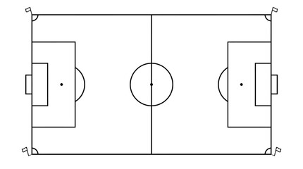 Soccer field diagram with goals and markings. © sarda