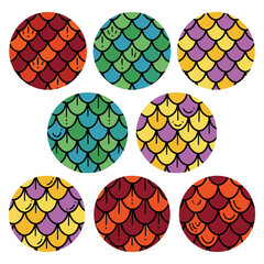 Colorful circular stickers with fish scale patterns © ahyat