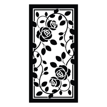 Vintage Rose Vine Floral Border Black And White Illustration, rose