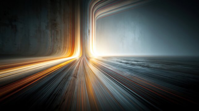 Abstract Futuristic Tunnel with Glowing Light Streaks and Grungy Walls