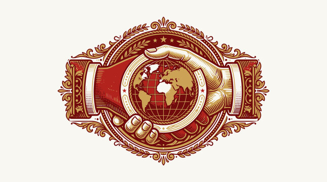 Hands Holding Globe Emblem Vintage Style