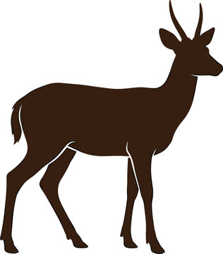 Pronghorn Antelope Horned Deer Silhouette Standing for Forest Wildlife Conservation Graphics, Hunting Lodge Logos, and Nature Decorative Wall Panel Templates