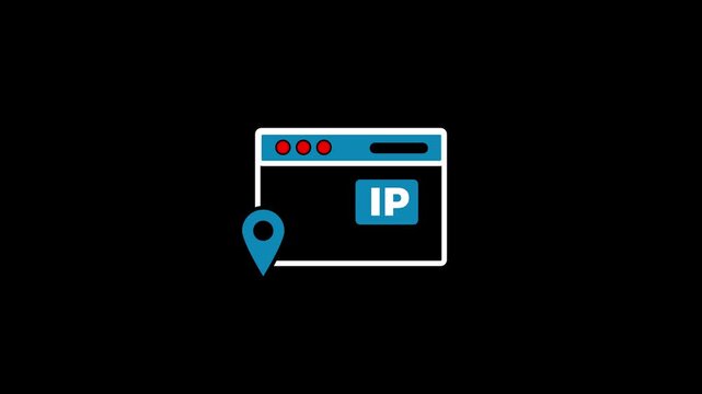 IP address location icon animation on black background.IP address,web address icon,location icon,web connection.