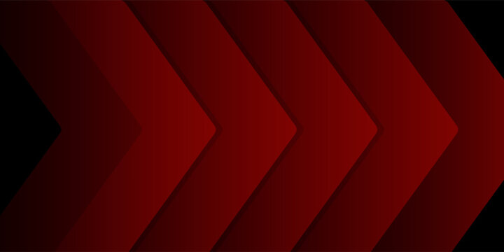 Abstract glowing diagonal arrow lines on red background. Shiny red gradient stripes lines. Modern graphic. Futuristic concept. Horizontal banner template. Vector illustration