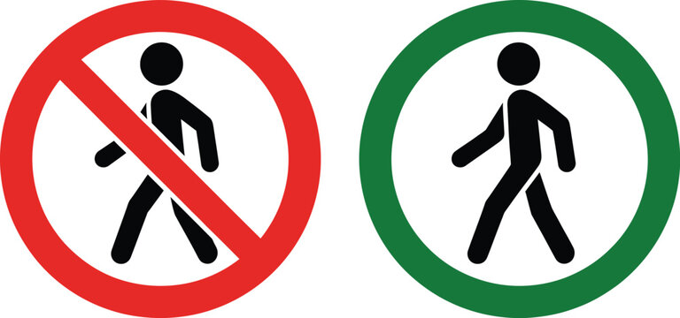 Pedestrian traffic signal, icon set, red stop and green walk symbols for crosswalk safety urban transportation and road traffic guidance.
