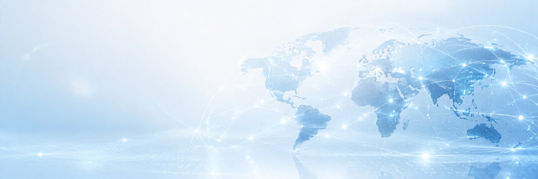 Global connection network map with glowing points