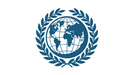 Global Network Connection Globe Emblem with Laurel Wreath - Blue and White © Caryn