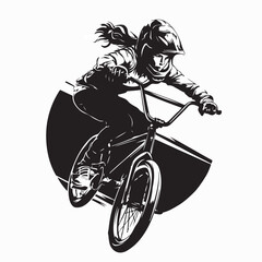 Naklejka premium Female BMX Freestyle Rider Silhouette Vector Illustration On White Background