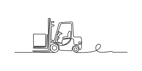 Continuous line drawing of a forklift truck lifting a box © Badhon_Art Gallery