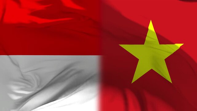 Indonesia And Vietnam Flag Waving in Slow Motion Loop Animation
