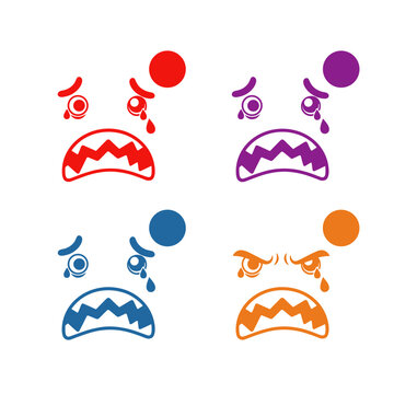 Four colorful crying and angry emotion icons set isolated on a transparent background, with copy space. This clip art is useful for medical education, psychology blogs, and mental health awareness cam