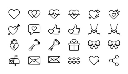 Fototapeta premium Love and Heart Line Icons Set Vector Valentine Day Pictogram Collection
