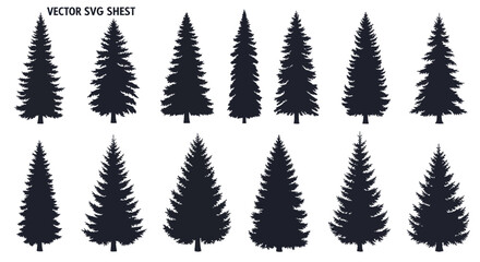 Obraz premium Collection of conifer and pine tree silhouettes for forest design