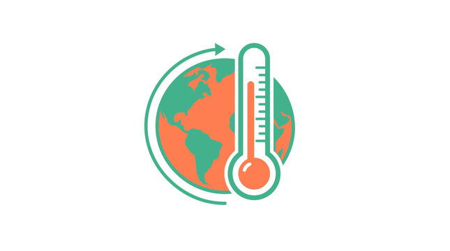 Global warming icon: thermometer and planet earth with circulation arrow